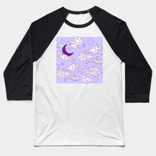 Celestial Moon and Stars With Clouds Seamless Pattern Baseball T-Shirt